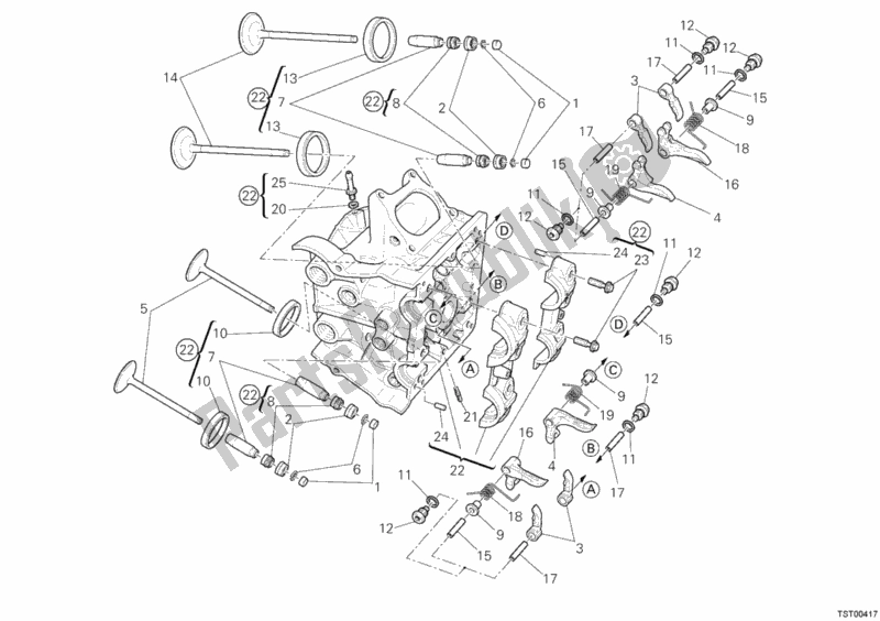 Alle onderdelen voor de Horizontale Cilinderkop van de Ducati Streetfighter USA 1100 2010